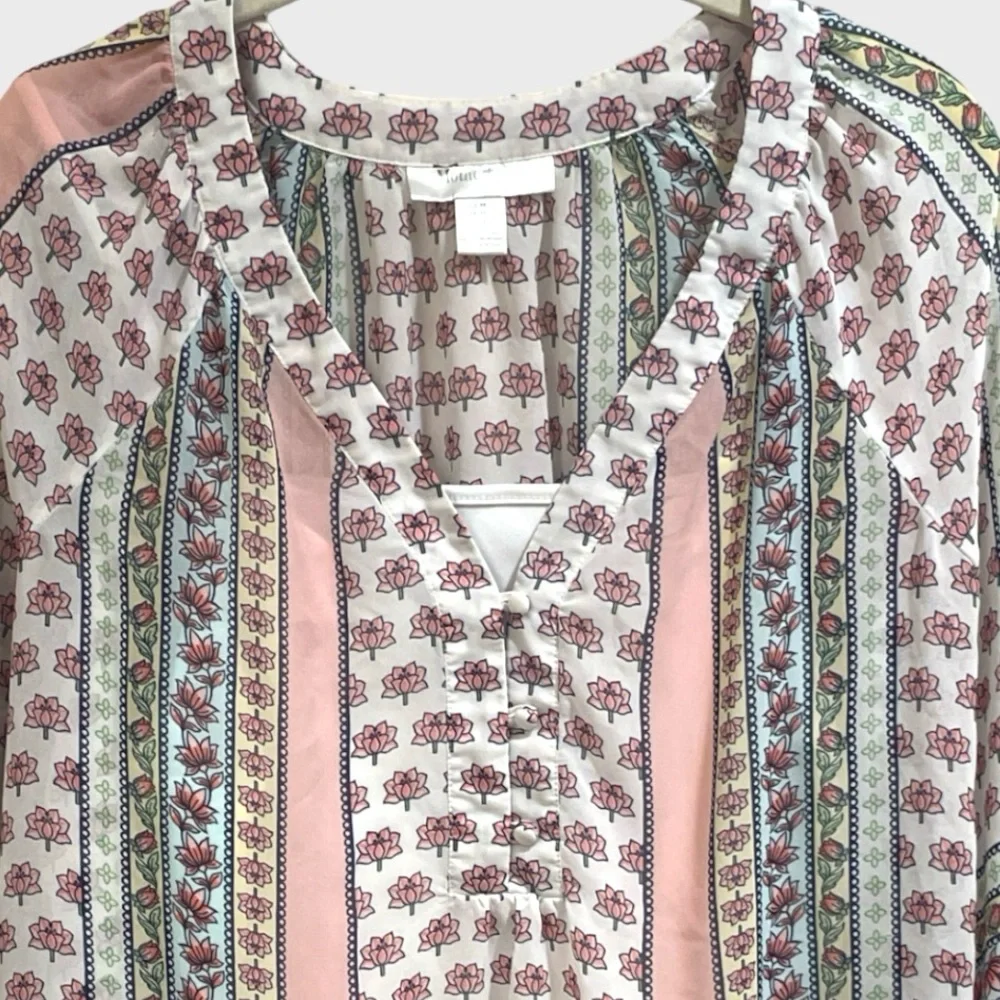 Motherhood Pink White Mixed Media Floral Sheer Blouse Size Medium - Picture 4 of 9